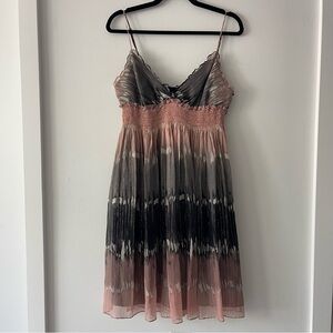 BCBGMaxazria Silk Pink Black and Metallic Gold Ombré Sun Dress Medium